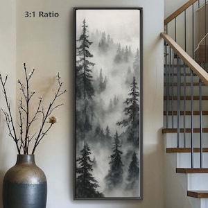 Long Vertical Black & White Forest Print, Tall Narrow Wall Art, Tall and Thin Canvas Art, Large Vertical Wall Hanging, Elongated Wall Decor