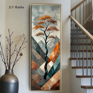 Long Vertical Modern Abstract Tree Wall Art, Tall Narrow Art, Tall and Slim Canvas Art, Large Vertical Wall Hanging, Vertical Art Entryway