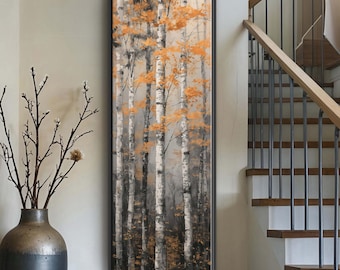Tall Autumn Birch Trees Canvas – Modern Forest Nature Wall Art
