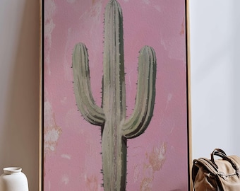 Pink Desert Cactus Wall Art – Modern Southwestern Print for Boho Home Decor