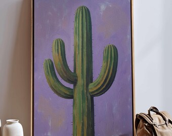 Purple Cactus Wall Print – Desert Botanical Wall Art for Southwest Decor