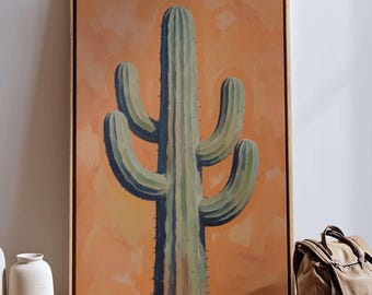 Rustic Orange Desert Saguaro Cactus Print – Bold Western Home Decor