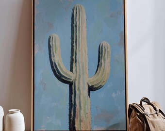 Rustic Blue Cactus Wall Art – Contemporary Cactus Print for Minimalist Decor