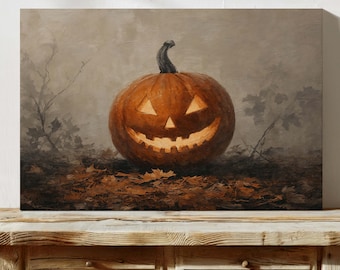 Spooky Jack O’Lantern Pumpkin Artwork – Rustic Halloween Wall Art