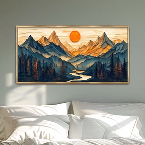 Abstract Mountain Wall Art, Living Room Decor, Abstract Nature Art, Forest Art, Cabin art, Mountain Canvas Wall Art, Extra Large Wall Art