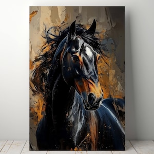 Abstract Black Horse Portrait Print, Horse Wall Art, Noble Stallion Wall Decor, Animal Wall Art, Horse Wall Hanging, Poster for Horse Lovers