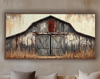 Farmhouse Wall Decor, Old Weathered Barn, Rustic Barn Art, Antique Barn Canvas, Country Decor for Over Bed, Rustic Homestead Framed Canvas