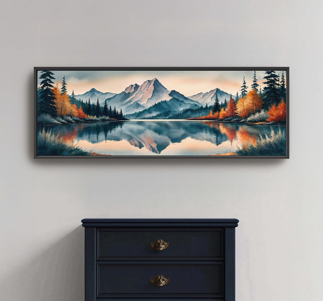 Forest and Lake Modern Abstract Canvas Wall Art - Rustic Mountain ...