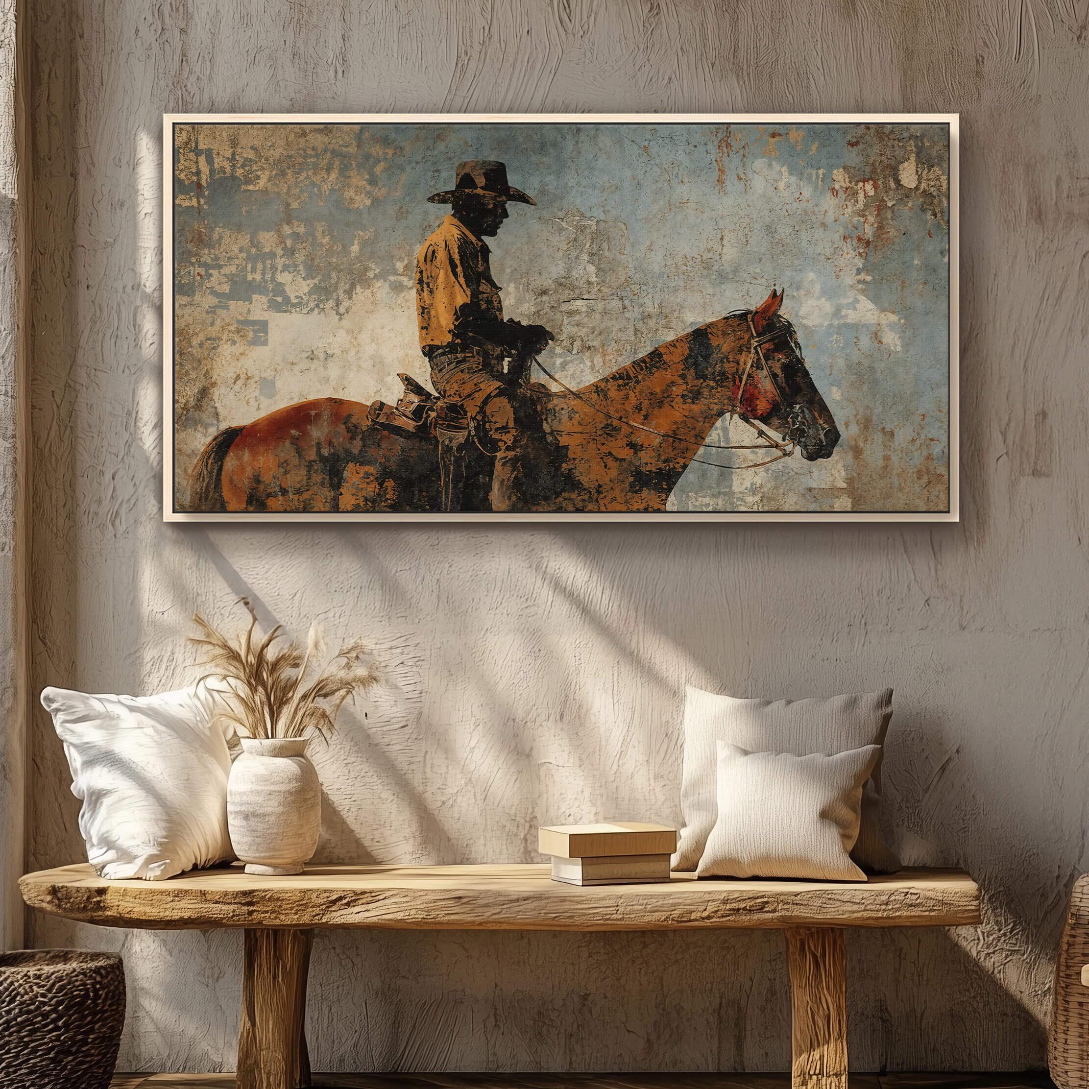 Cowboy Riding Horse Canvas Print – Rustic Western Wall Decor for ...