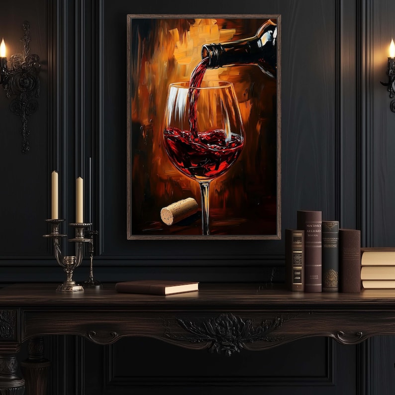 Red Wine Oil Painting Style Wall Art, Wine Lover Gift, Modern Bar Decor ...
