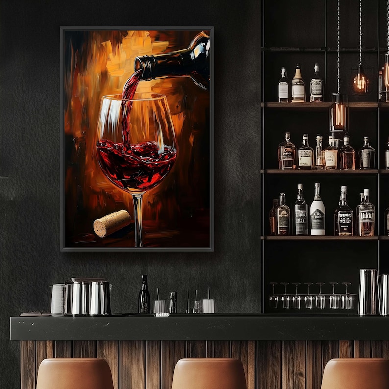 Red Wine Oil Painting Style Wall Art, Wine Lover Gift, Modern Bar Decor ...
