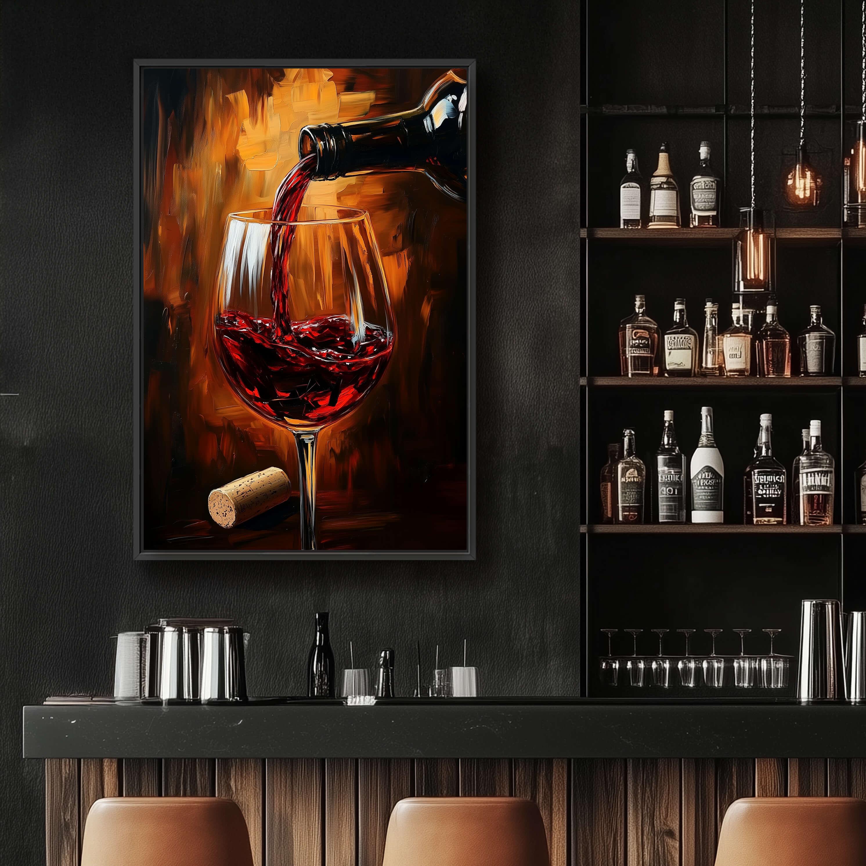 Red Wine Oil Painting Style Wall Art, Wine Lover Gift, Modern Bar Decor ...