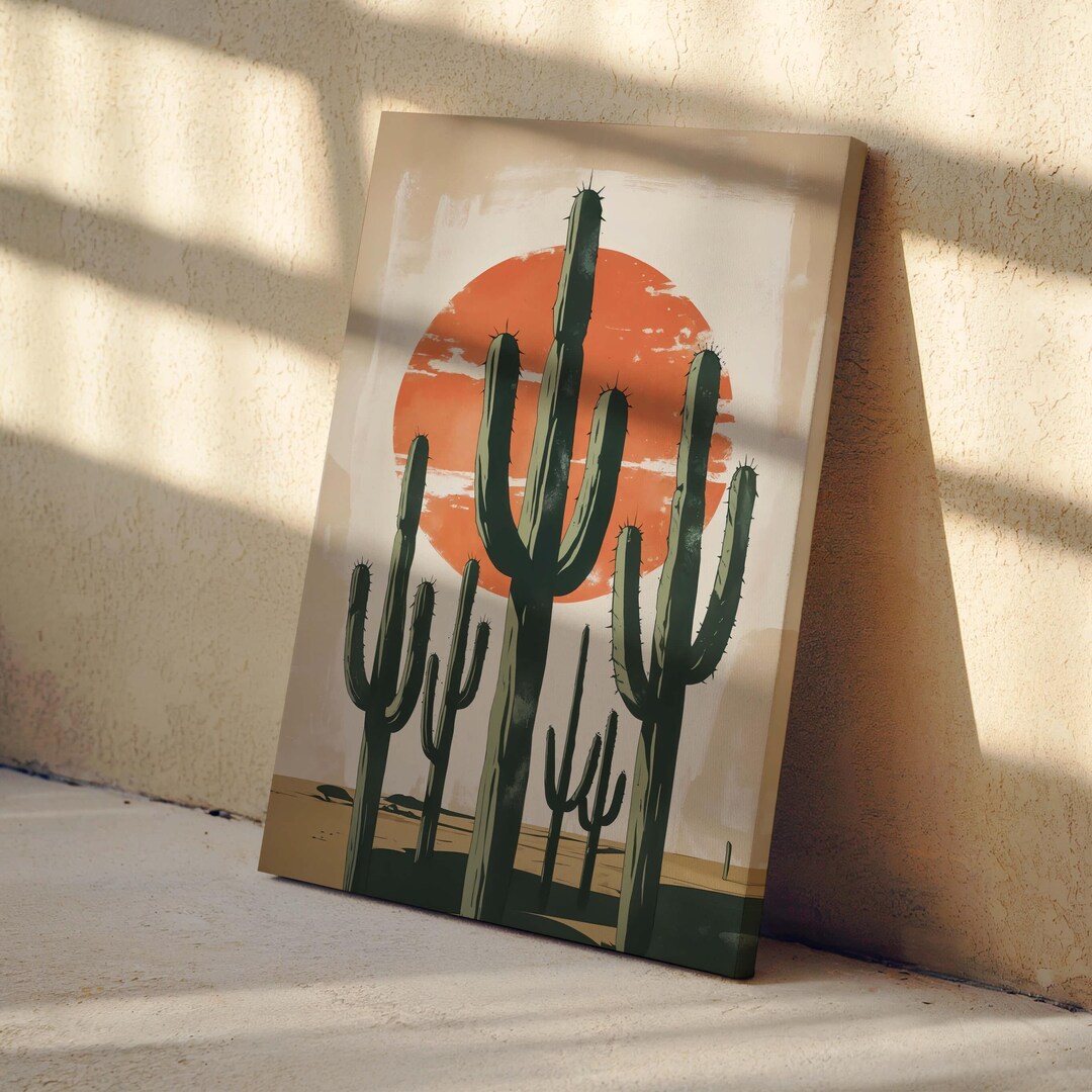 Retro Desert Landscape Print – Southwestern Saguaro Cactus Wall Art - Etsy