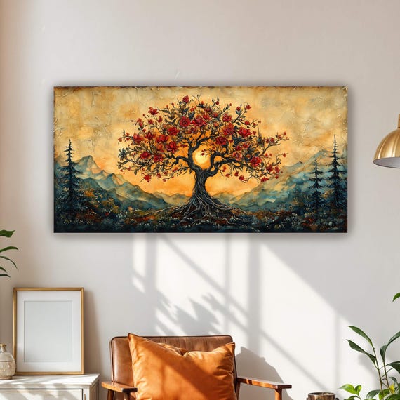 Yggdrasil Painting Canvas Print, Tree of Life Decor, Abstract Wall Art, Colorful Nature Wall Art, Inspirational Art, Norse Mythology Symbol