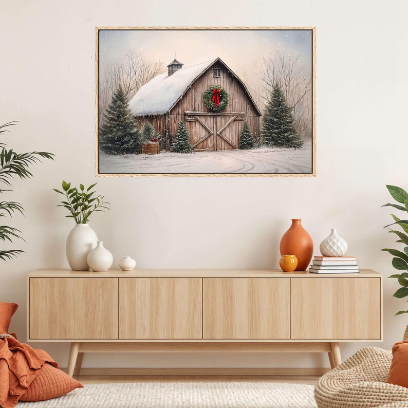 Christmas Country Farmhouse Canvas, Moody Christmas Print, Rustic Barn ...