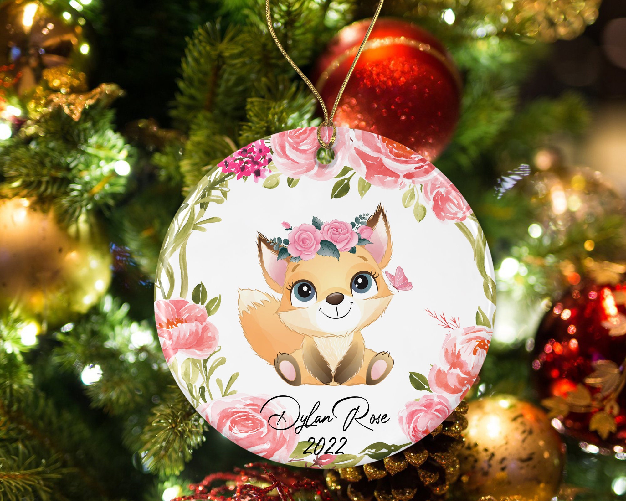 Personalized Fox Ornament, Cute Fox Custom Ornament