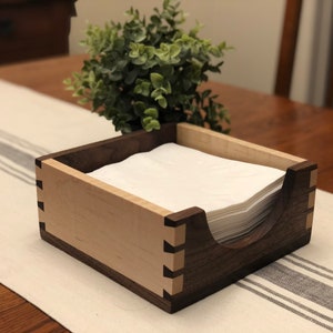 Black Walnut and Curly Maple Napkin Holder with Hand Cut Dovetails