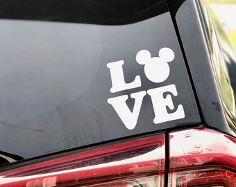 Calcomanía para auto o SUV con el logo de Mickey/Minnie LOVE, inspirada en Disney, Mickey Mouse, Minnie Mouse, decoración para auto, decoración de Disney, calcomanía para auto o SUV, calcomanía para ventana