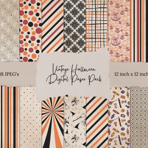 pack de papier numérique Halloween vintage, papier scrapbook rétro, motifs antiques, textures anciennes, utilisation commerciale gratuite
