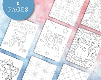 Coquette July 4th Coloring Pages, Printable Coloring Book PDF