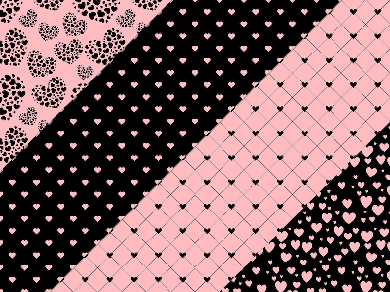 Pink and Black Hearts Digital Paper: Valentine's Day Patterns (digital ...
