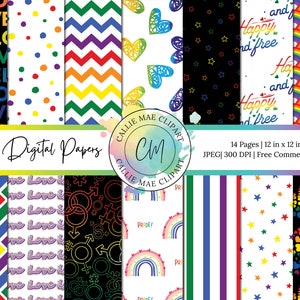 Pride Digital Paper Pack | LGBTQ Flagge Printable| Regenbogen Muster Seamless Design | Kostenlose kommerzielle Nutzung