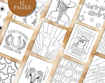 Western Cowgirl Coloring Pages For Adults and Teens, 12 Printable PDFs, Wild West Aesthetic