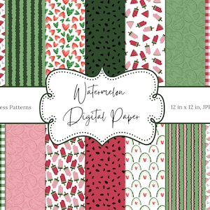 Vibrant Watermelon Digital Paper Pack, Seamless Fruit Patterns, Free Commercial Use