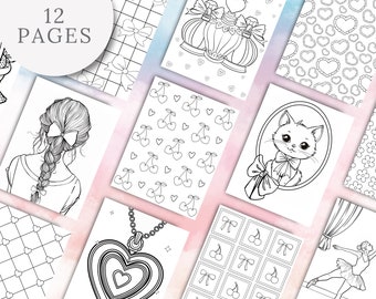 Coquette Coloring Pages For Adults and Teens, 12 Printable PDFs, Girly Preppy Aesthetic