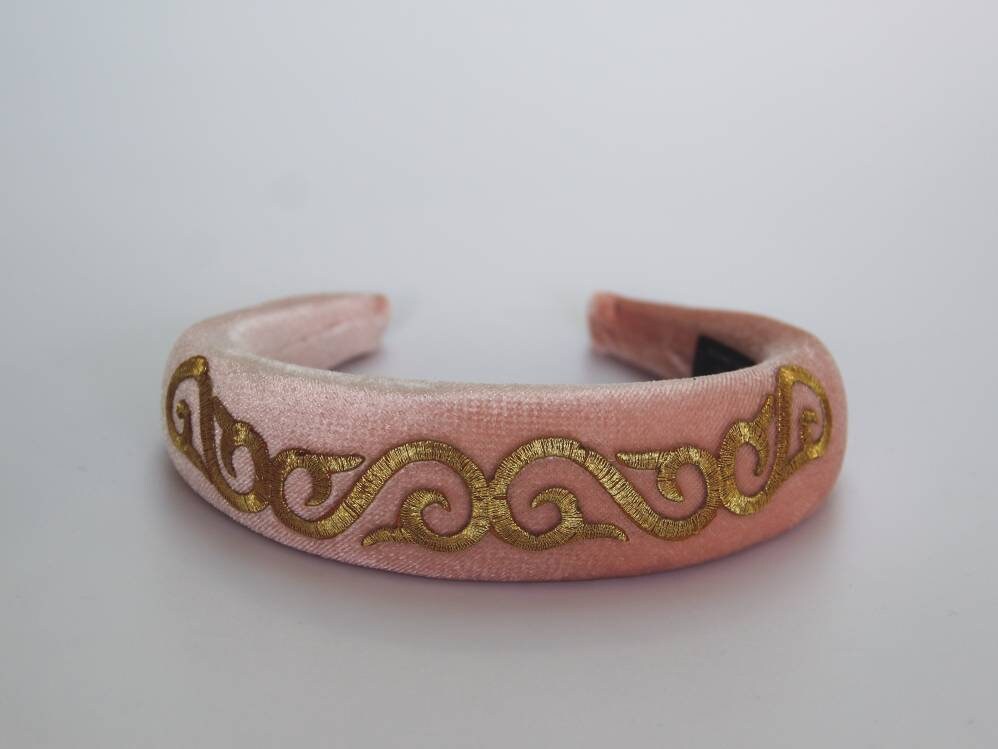 Blush Pink Padded Headband with Gold Charm Blush Pink Velvet Padded Headband With Gold Chain Detail - Etsy main image 3