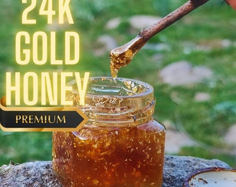 24-karätiger Goldhonig – 24-karätiger Goldhonig in Premiumqualität – Honig mit goldenen Partikeln – spezieller Rohhonig, der in der Hochgebirgsregion angebaut wird