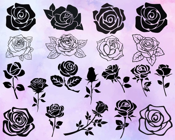 Rose Svg Rose Silhouette Rose Cut Files Rose Svg Bundle 