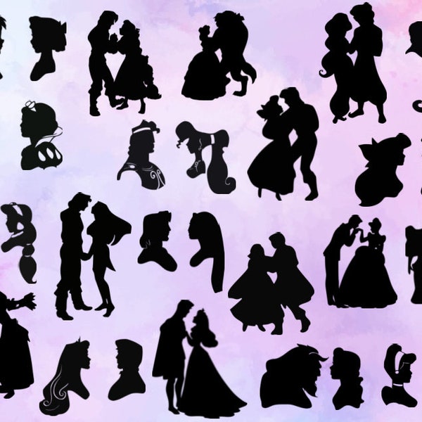 Couple svg bundle,  Princess Clipart, couple clipart,  princess vector, couple silhouette