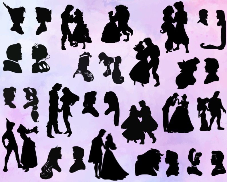 Couple svg bundle, Princess Clipart, couple clipart, princess vector, couple silhouette image 1