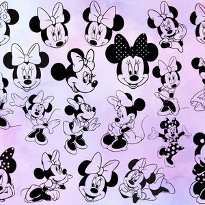 Pacchetto di Minnie Mouse in formato SVG, Minnie in formato SVG, contorno di Minnie Mouse, compleanno, clipart, file di taglio per silhouette Cricut, png, pdf, eps, svg