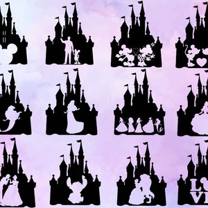 Bundle svg château, clipart château, Mickey minne svg, svg royaume magique, fichiers coupés pour silhouette cricut, png, téléchargement immédiat eps, point