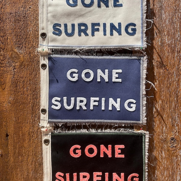 Vintage Inspired 'Gone Surfing’ Camp Flag: Beach House Wall Decor