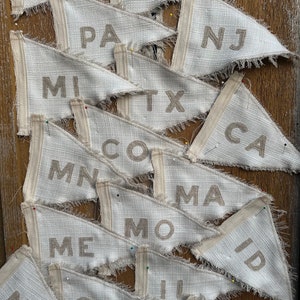 Vintage Inspired State Pennant: Neutral Beige Textile Mini Flag