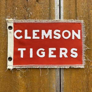 Bandera de lona naranja de inspiración vintage para campamento, pancarta de graduación universitaria de los Clemson Tigers de Carolina del Sur