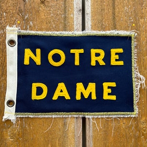 Vintage Inspired Notre Dame Camp Flag: Navy Blue Canvas, Gold Letters
