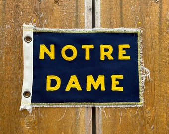 Vintage Inspired Notre Dame Camp Flag: Navy Blue Canvas, Gold Letters