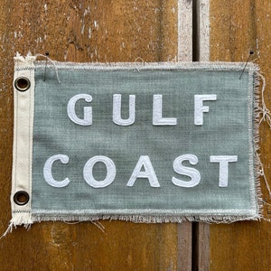 Vintage Inspired camp flag Gulf Coast green blue linen beach flag California Florida surf get outside Pipeline Swell