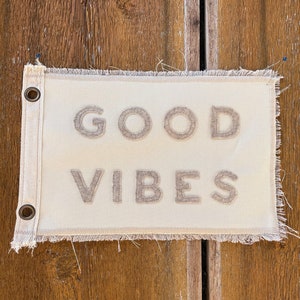 Vintage Inspired &#39;Good Vibes&#39; Canvas Camp Flag