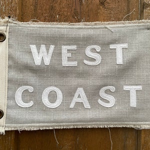 Vintage Inspired West Coast Camp Flag: Grey Linen Pennant