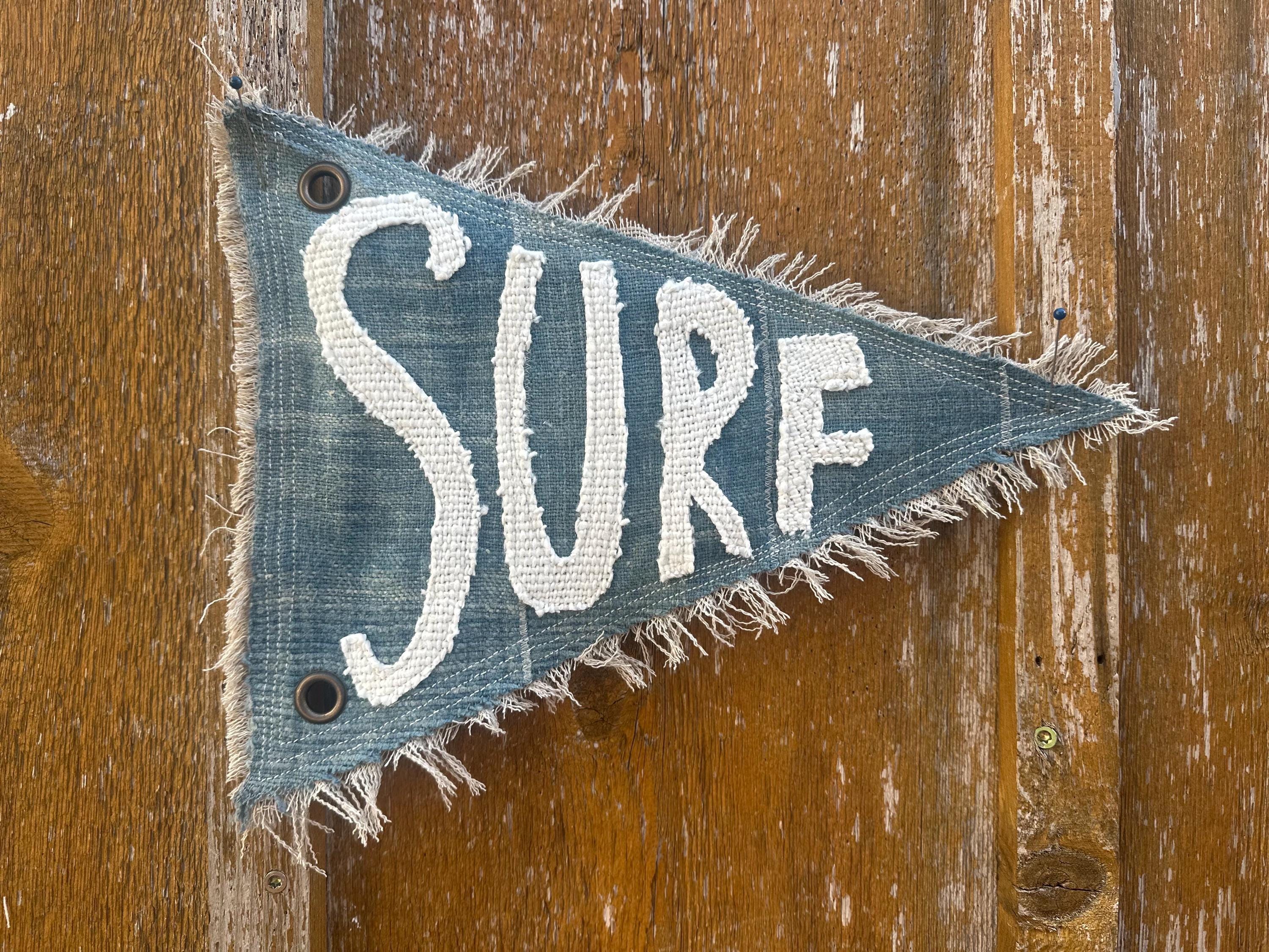Vintage Inspired pennant Surf upcycled recycled beach flag California Florida swell pipeline shred African mudcloth