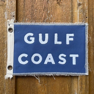 Vintage inspired GULF COAST camp flag. Blue duck canvas Gulf beaches  Surf Ocean florida Texas Gulf of Mexico