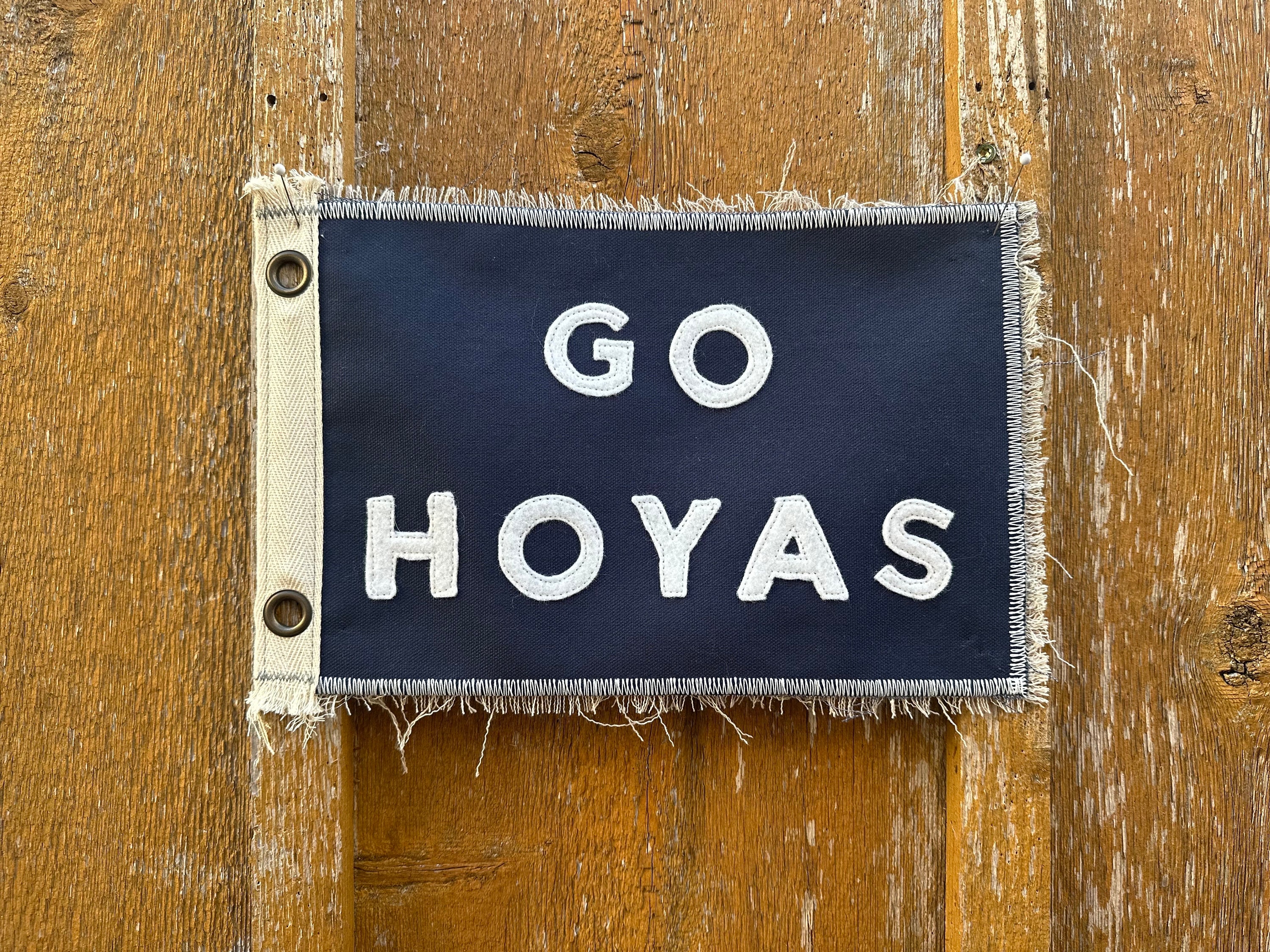 Vintage inspired Georgetown University camp flag blue and white colored banner handmade Go Hoyas