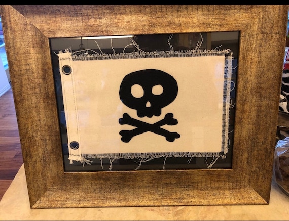 Vintage Inspired Jolly Roger Skull Crossbones Camp Flag Cream