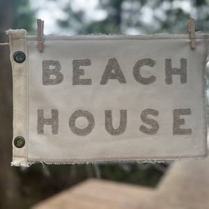 Vintage inspired Beach House camp flag cream and beige Summer home Beach decor coastal home east west coast surf