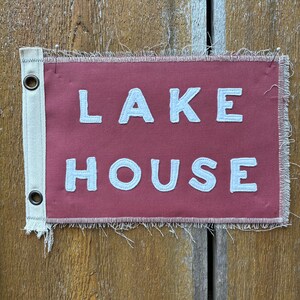 Vintage Inspired LAKE HOUSE canvas  banner camp flag California Florida Surf East West Ocean Surf Hawaii